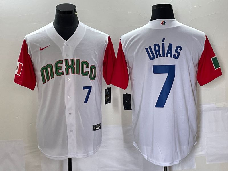 Men 2023 World Cub Mexico #7 Urias White blue Nike MLB Jersey2